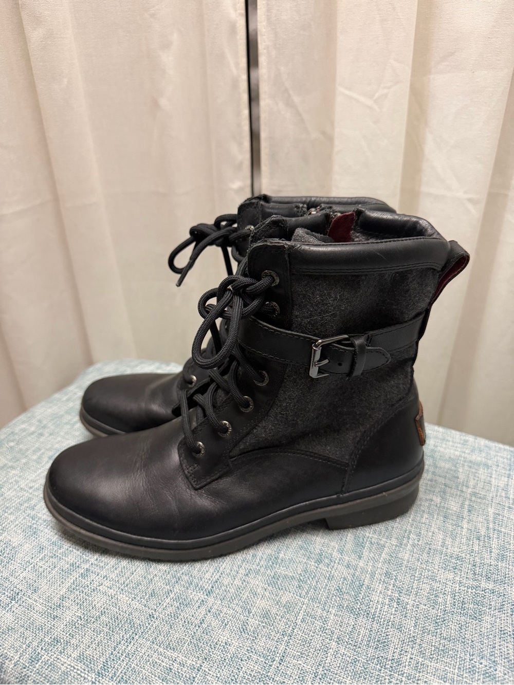UGG Kesey Waterproof Black Leather & Wool Lace-Up Boots